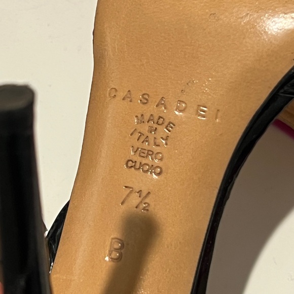 CASADEI Italian Black and Pink Velvet Slingback Heels - Picture 8 of 9